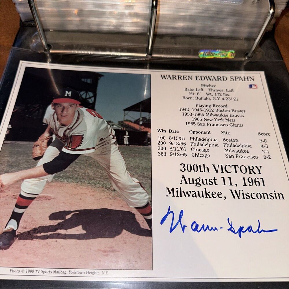 1990 TV Sports Mailbag Warren Spahn Autographed 8" x 10" 300th Victory Milwaukee